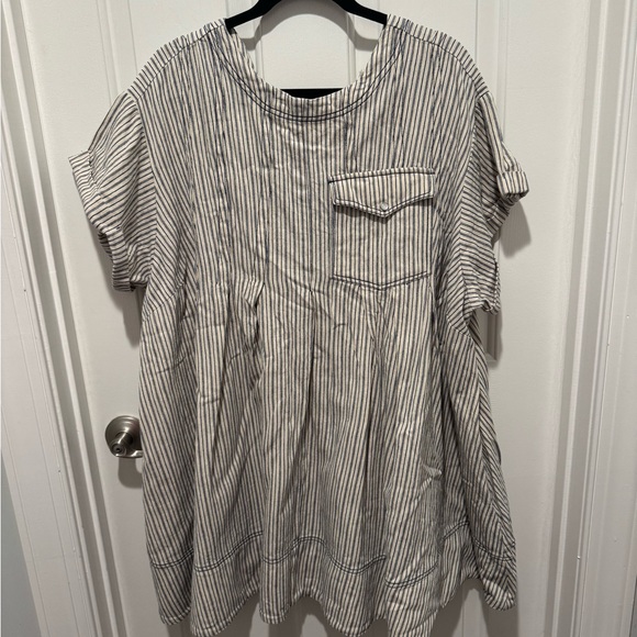 Pilcro Dresses & Skirts - Pilcro Cream and Navy Striped Denim Dress Size 2X